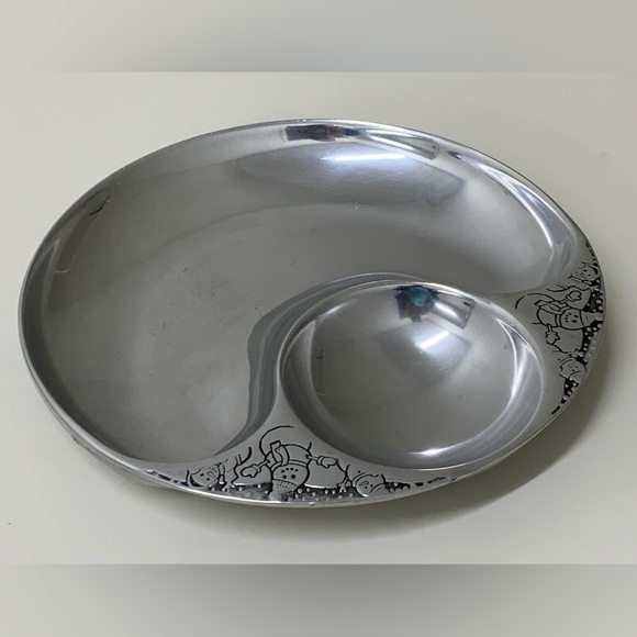 Vintage Wilton Armetale Snowman Solid Pewter Chip & Dip Tray Plate Snack Platter - Picture 10 of 16